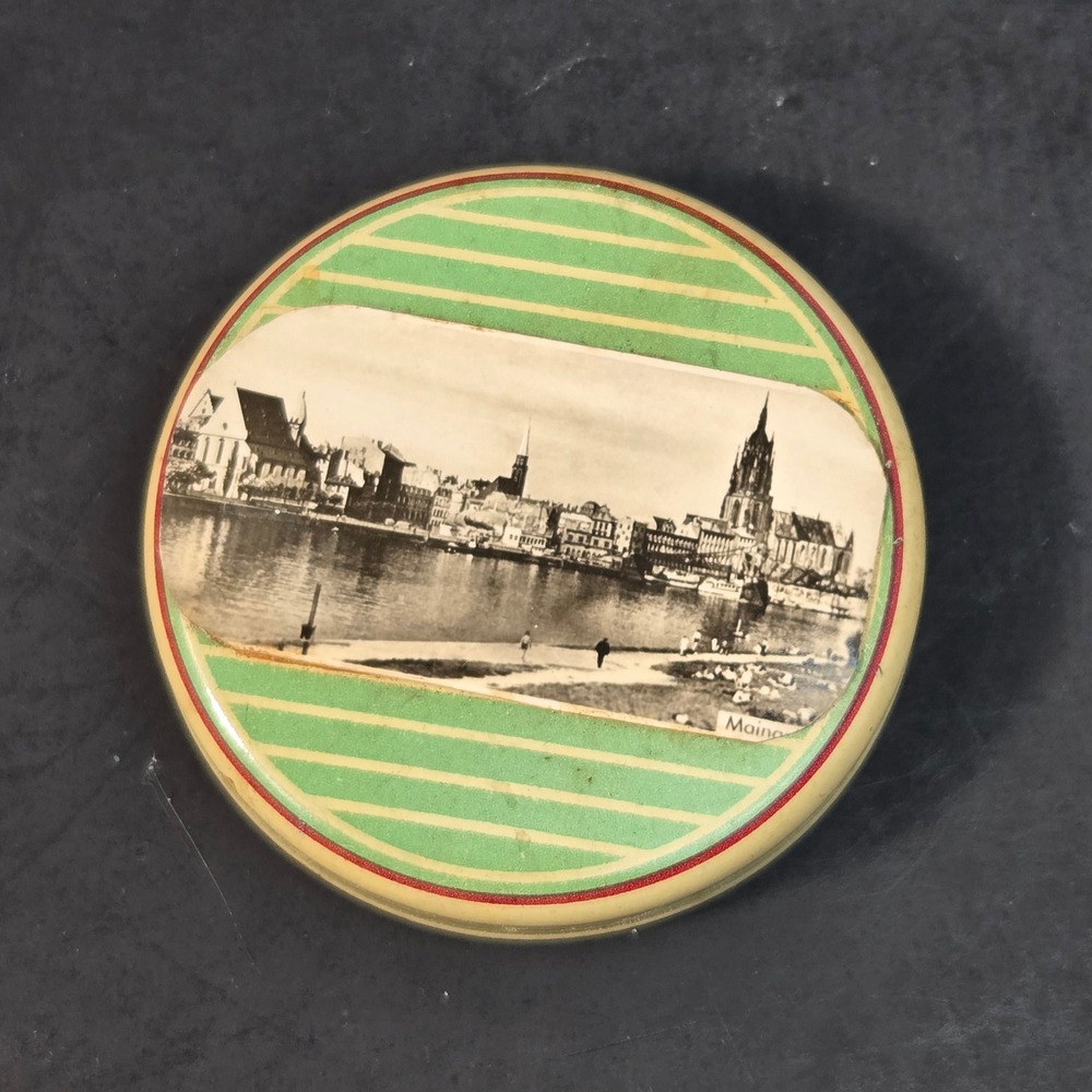 Vintage German Frankfurter Erde Souvenir Tin w/ Original Soil & Dedication RARE